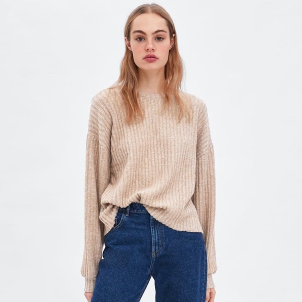 Zara Beige/Tan Ribbed Sweater